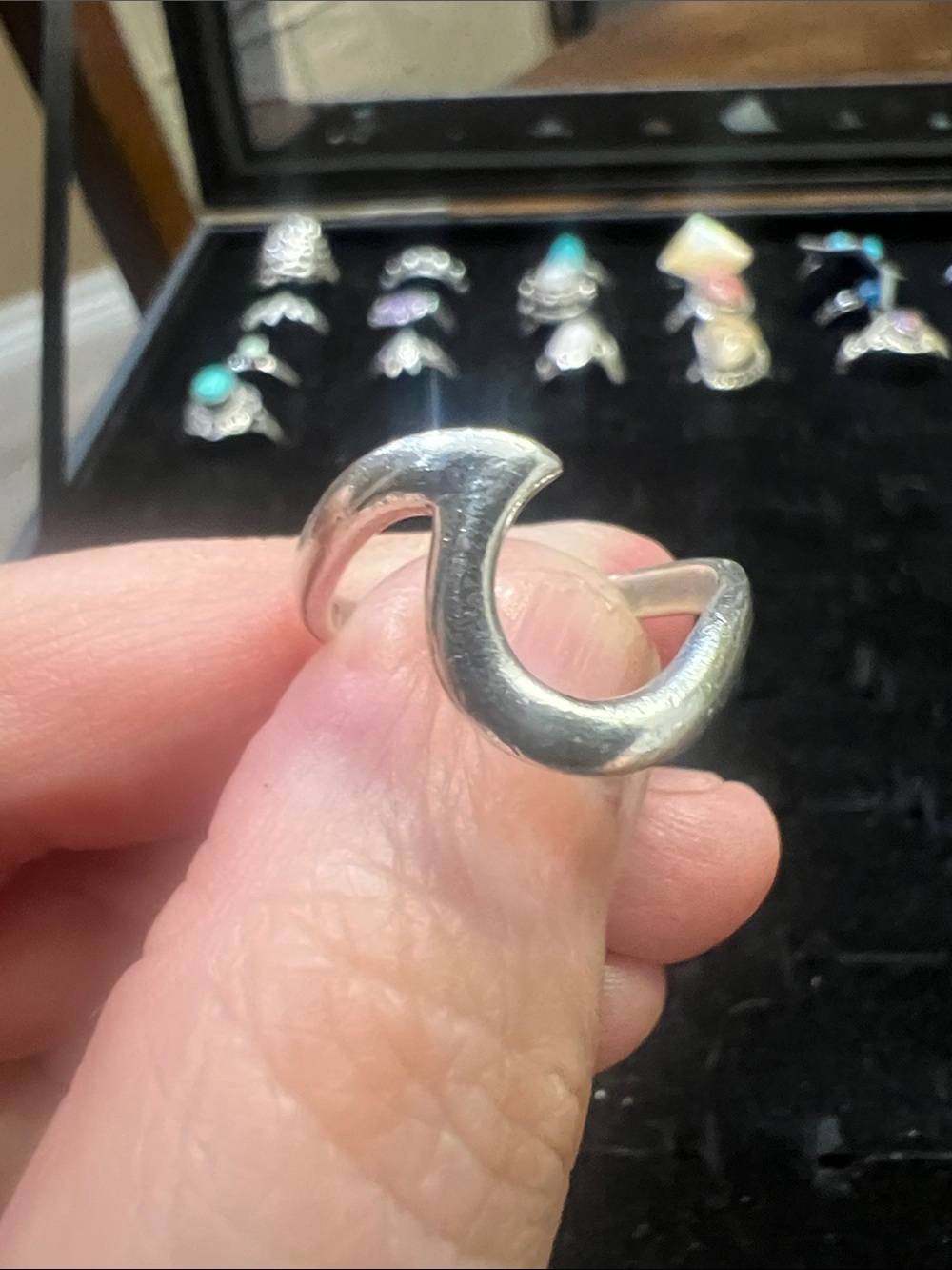 Sterling Silver Crescent Wave Ring - Size 6.5